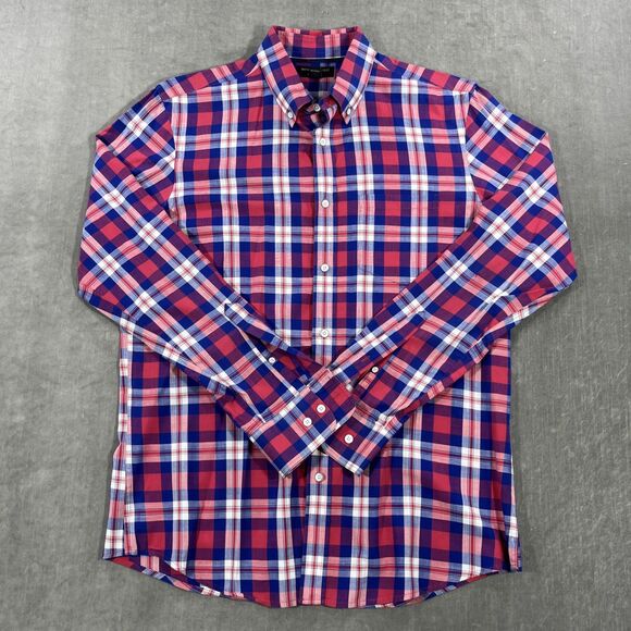 Banana Republic Mens Medium Red Blue Plaid Button Down Classic Fit Shirt - Picture 1 of 6